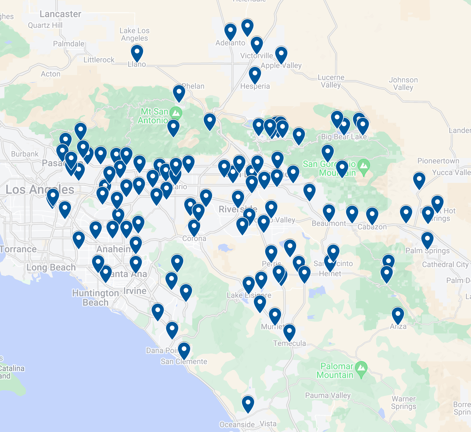 Service Areas Map with Pins